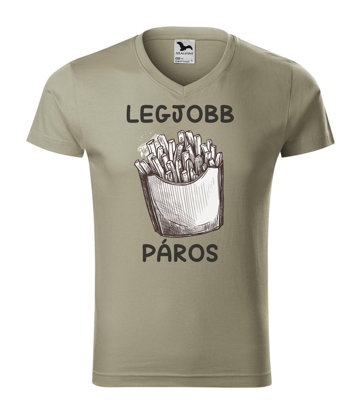 Legjobb páros - V-nyakú férfi póló világos khaki