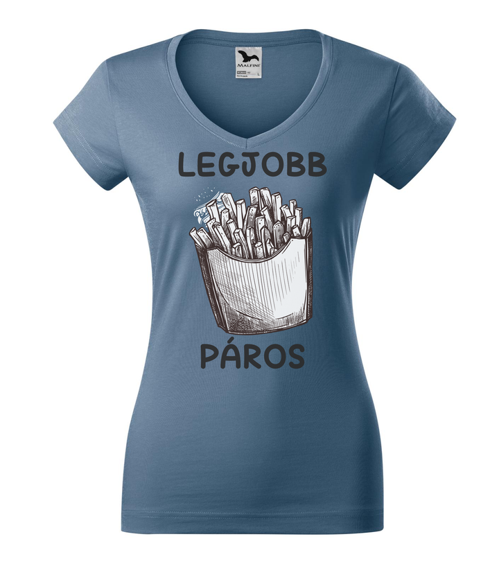 Legjobb páros - V-nyakú női póló farmerkék