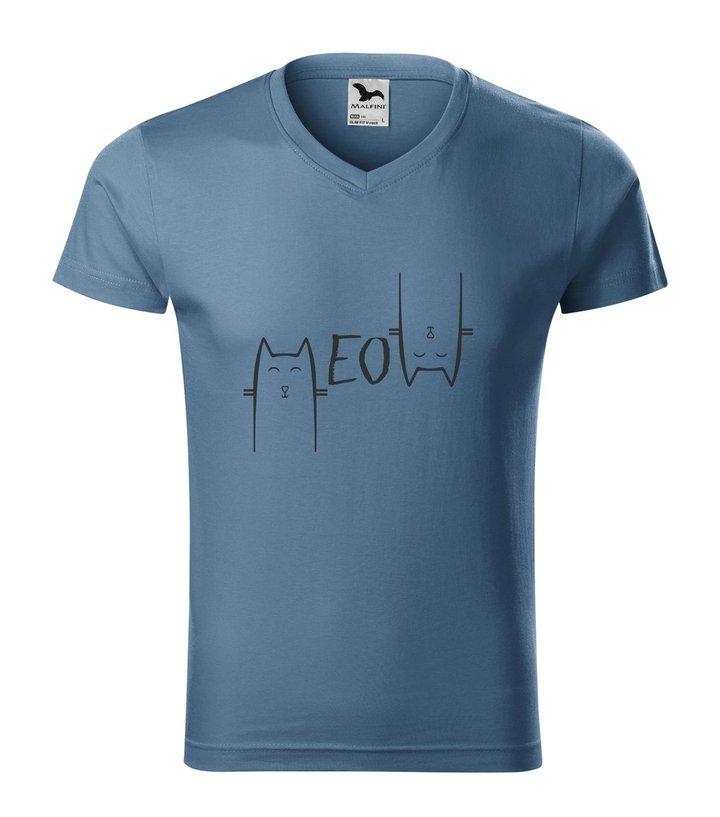Meow - V-nyakú férfi póló farmerkék