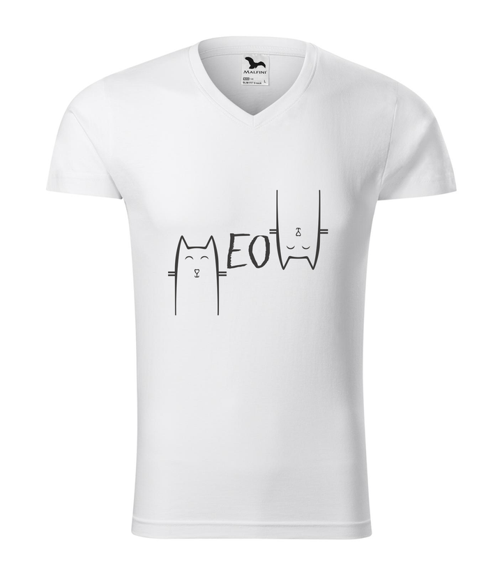 Meow - V-nyakú férfi póló fehér