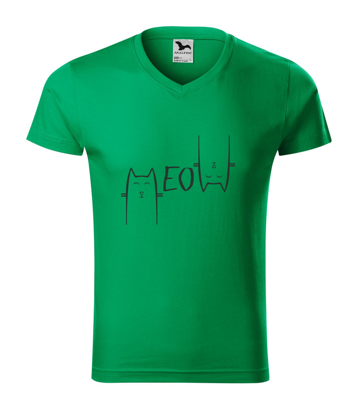 Meow - V-nyakú férfi póló fűzöld