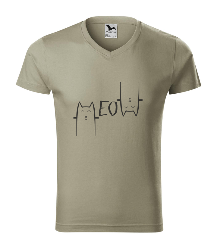 Meow - V-nyakú férfi póló világos khaki