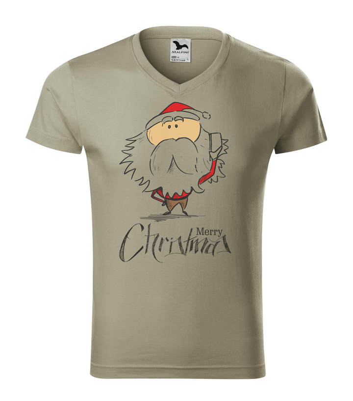 Merry Christmas Santa Claus 3 - V-nyakú férfi póló világos khaki