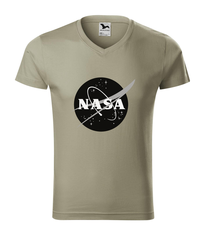 NASA logo 1 - V-nyakú férfi póló világos khaki