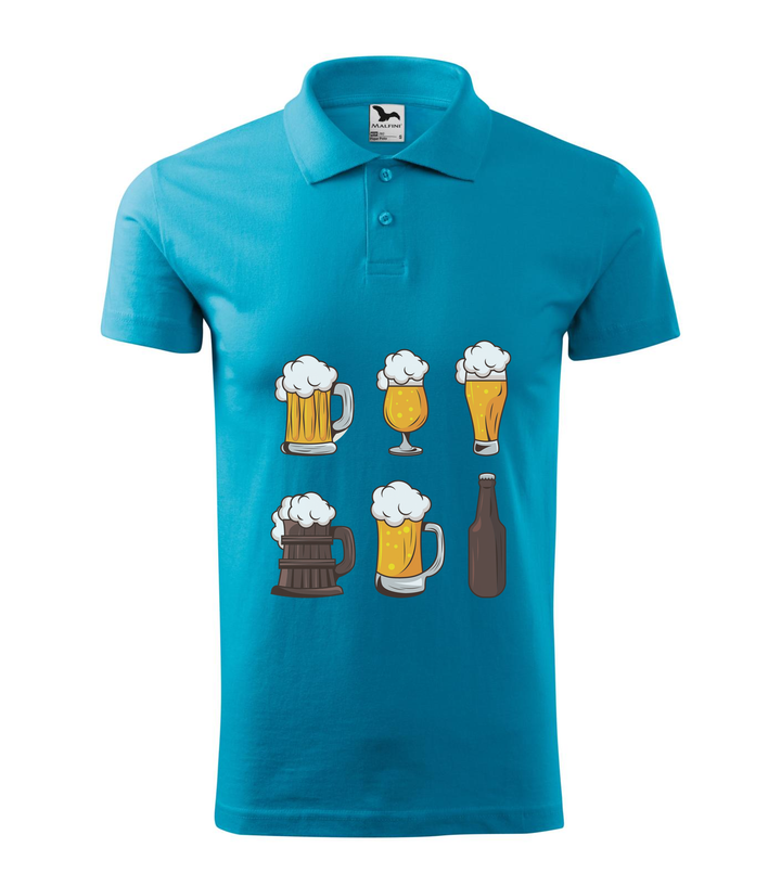 Six beers drinks set icons - Galléros férfi póló türkiz