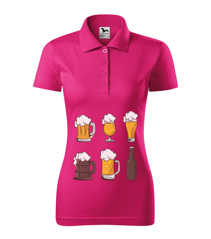 Six beers drinks set icons - Galléros női póló bíborszín