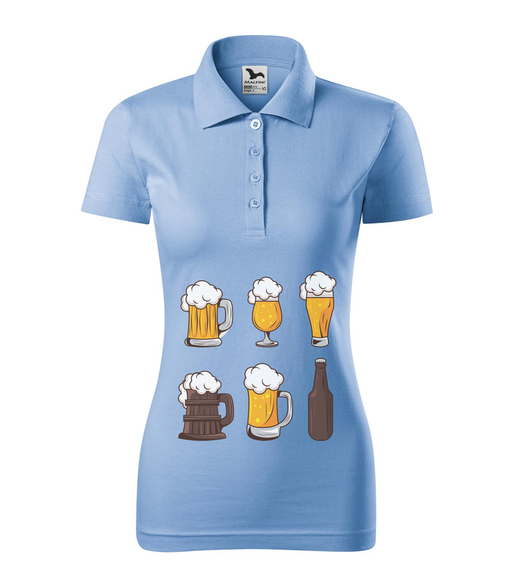 Six beers drinks set icons - Galléros női póló égszínkék