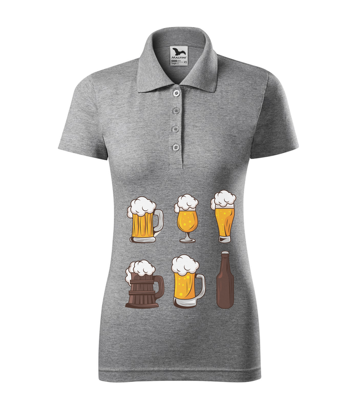 Six beers drinks set icons - Galléros női póló sötétszürke