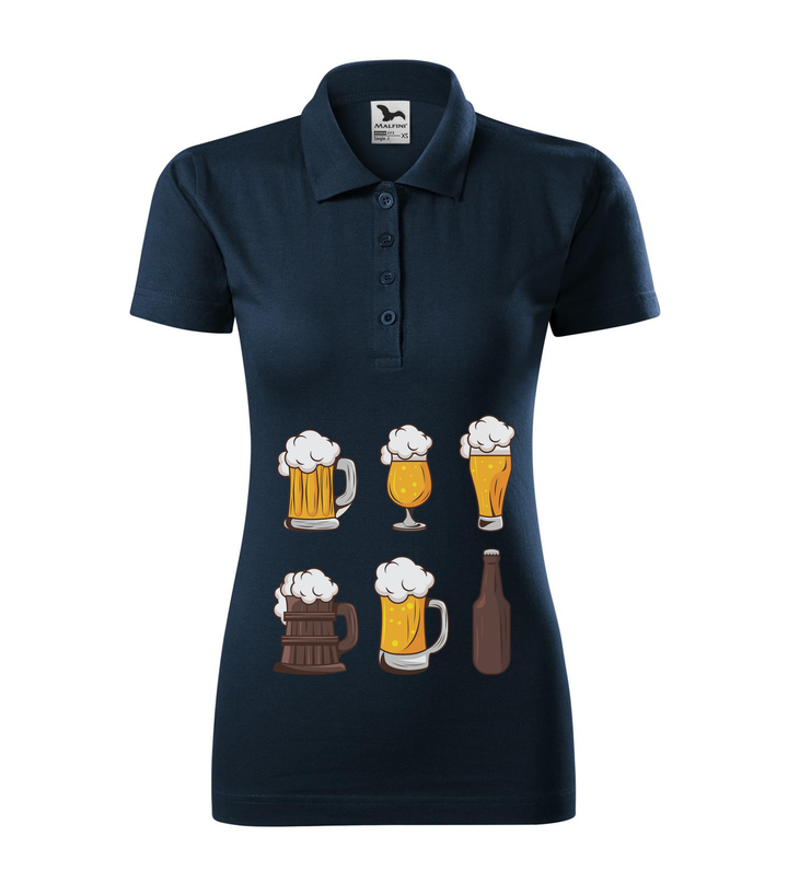 Six beers drinks set icons - Galléros női póló tengerészkék