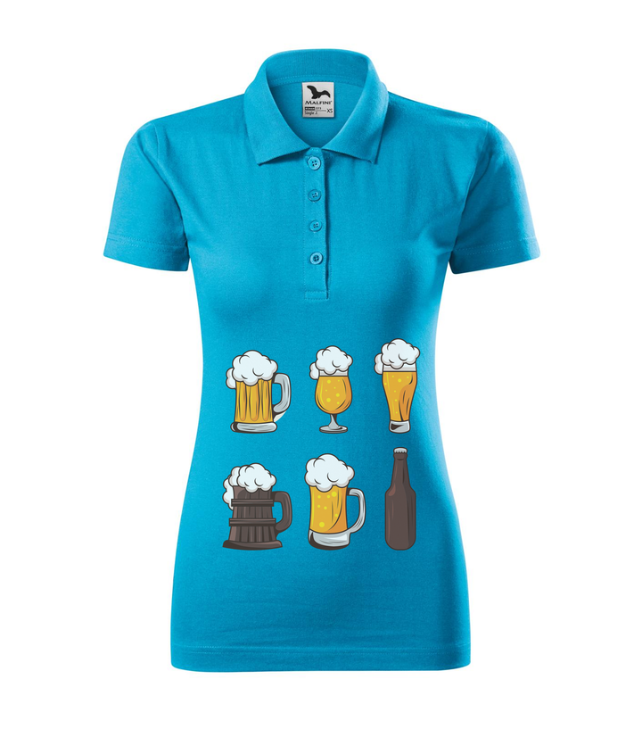 Six beers drinks set icons - Galléros női póló türkiz