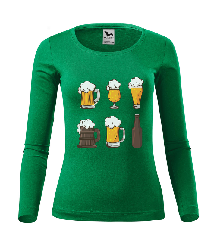 Six beers drinks set icons - Hosszú ujjú női póló fűzöld
