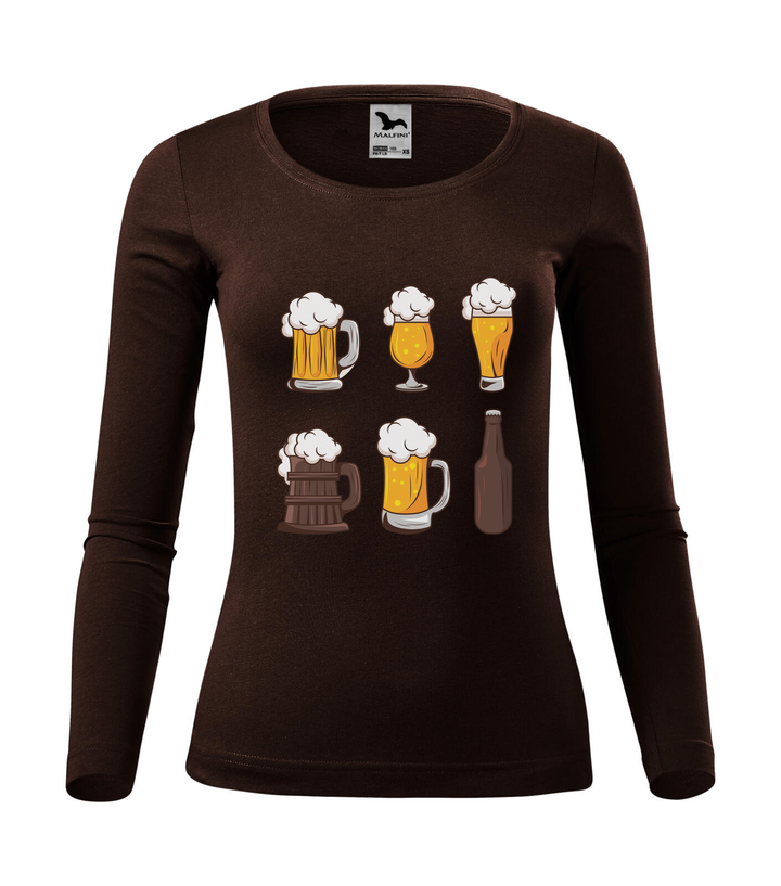 Six beers drinks set icons - Hosszú ujjú női póló kávé