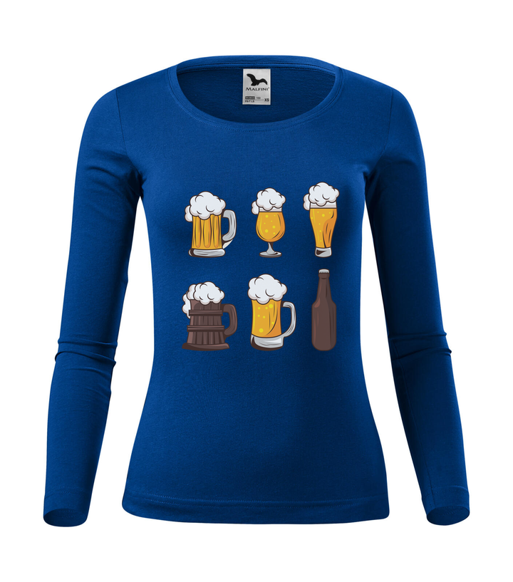 Six beers drinks set icons - Hosszú ujjú női póló királykék