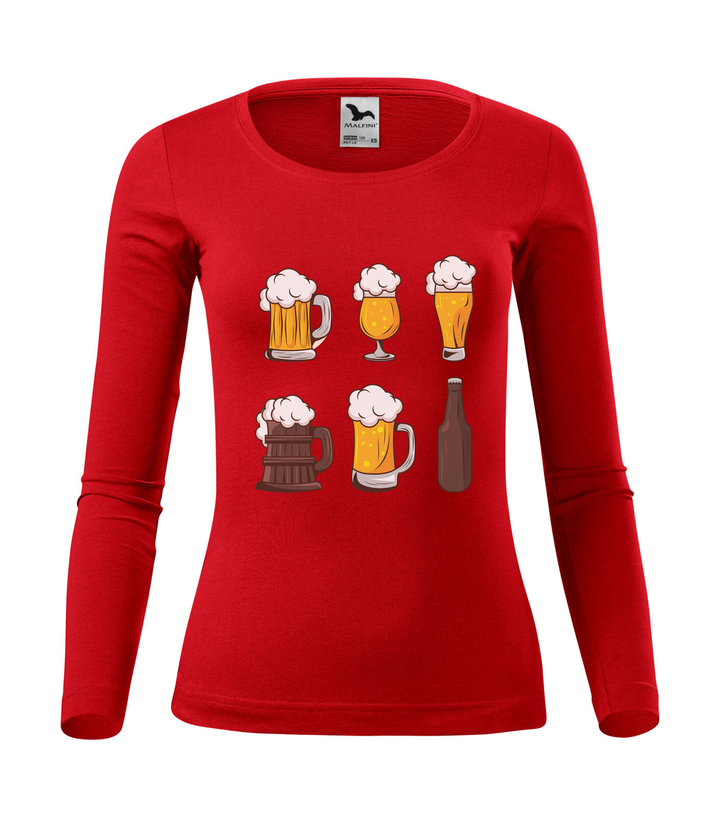 Six beers drinks set icons - Hosszú ujjú női póló piros