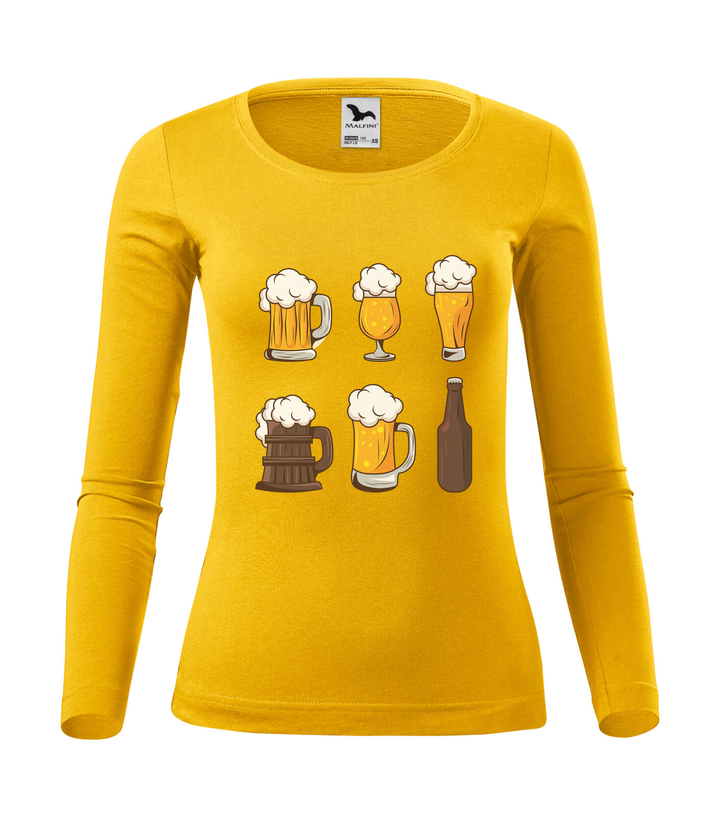Six beers drinks set icons - Hosszú ujjú női póló sárga