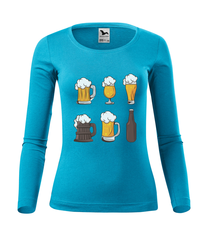 Six beers drinks set icons - Hosszú ujjú női póló türkiz