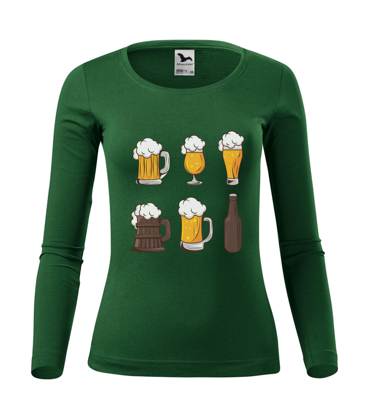 Six beers drinks set icons - Hosszú ujjú női póló üvegzöld
