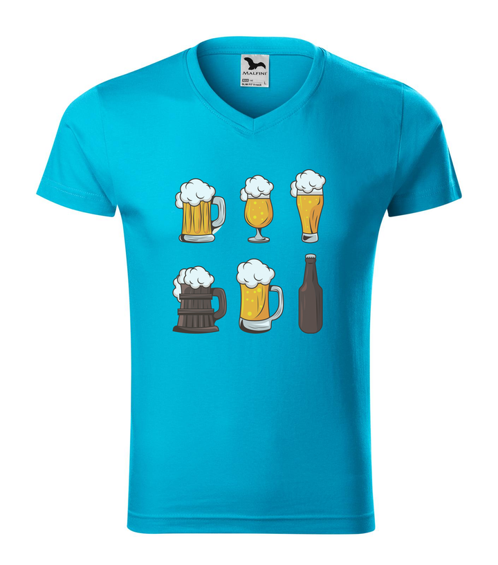 Six beers drinks set icons - V-nyakú férfi póló türkiz