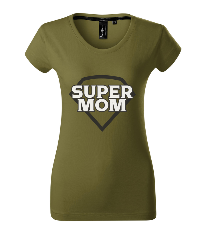 Super mom - black and white - Prémium női póló avokádózold