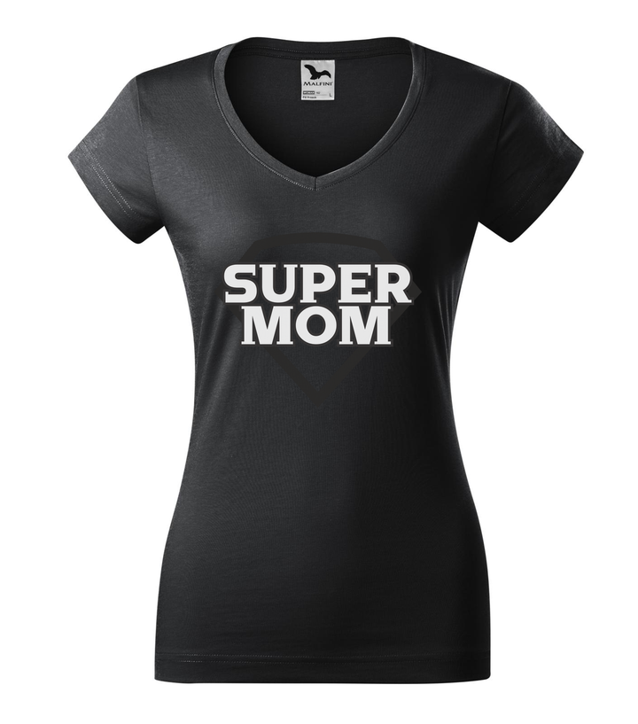 Super mom - black and white - V-nyakú női póló ébenszürke