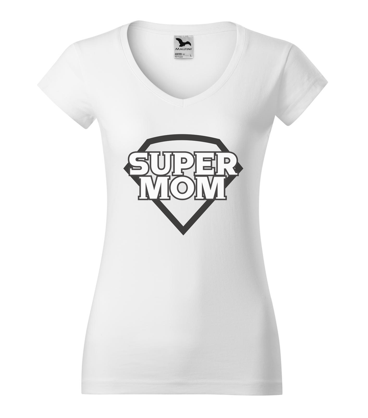 Super mom - black and white - V-nyakú női póló fehér