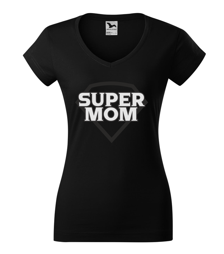Super mom - black and white - V-nyakú női póló fekete
