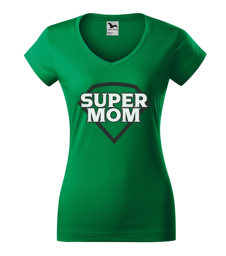 Super mom - black and white - V-nyakú női póló fűzöld