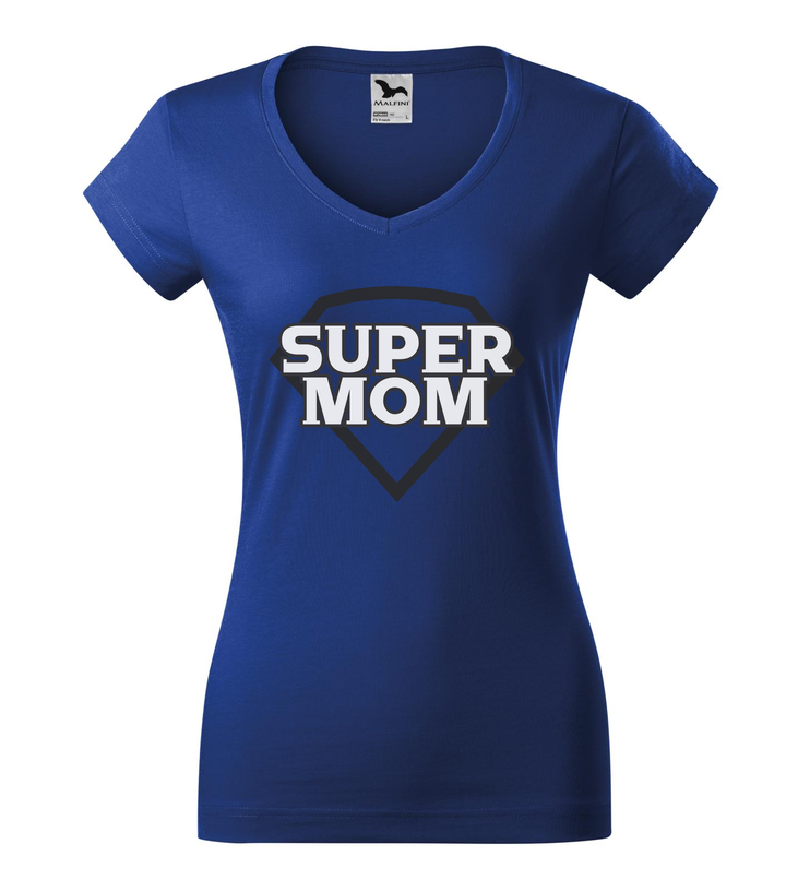 Super mom - black and white - V-nyakú női póló királykék