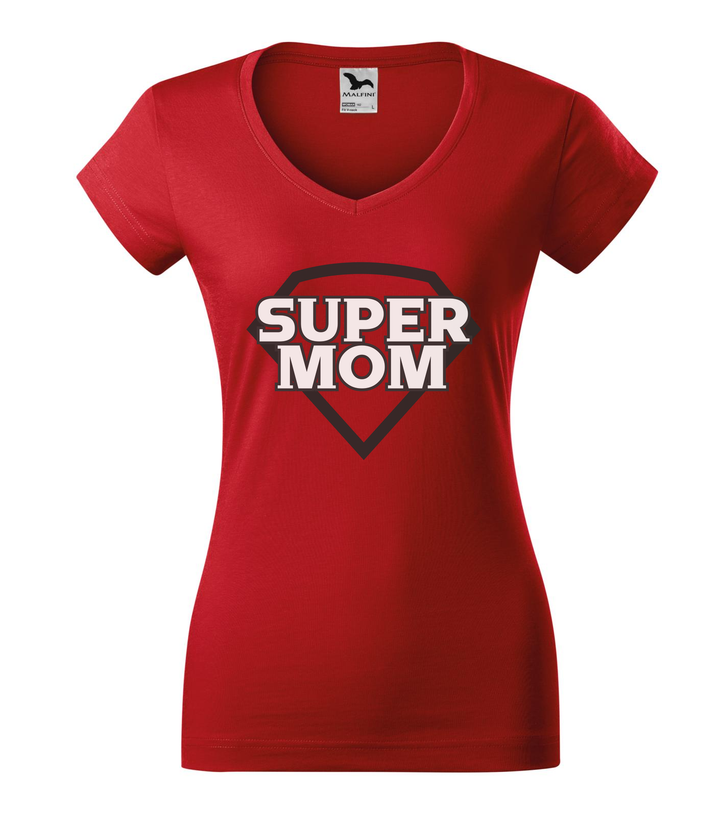 Super mom - black and white - V-nyakú női póló piros