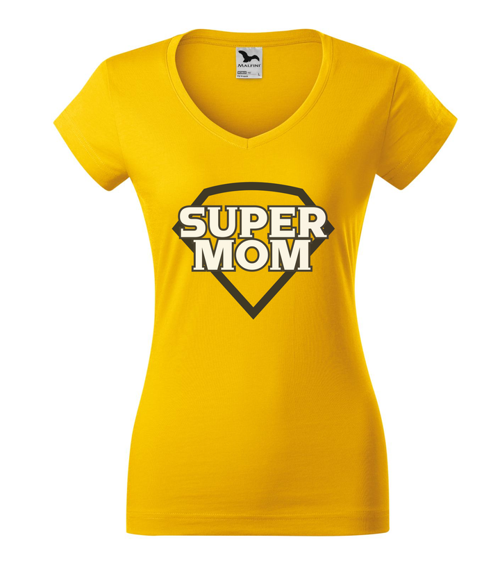 Super mom - black and white - V-nyakú női póló sárga