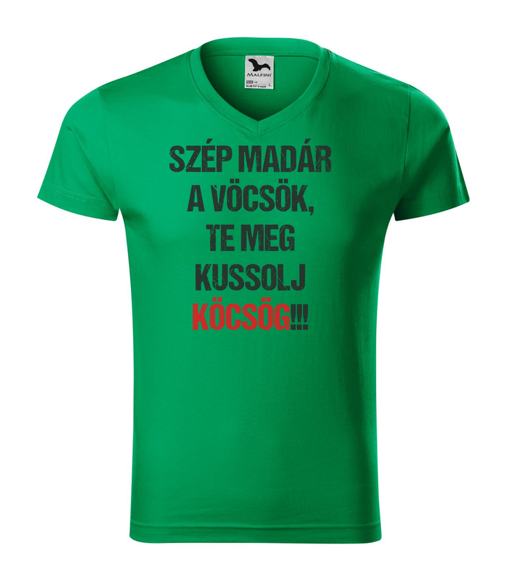 Szép madár a vöcsök, Te meg ... - V-nyakú férfi póló fűzöld
