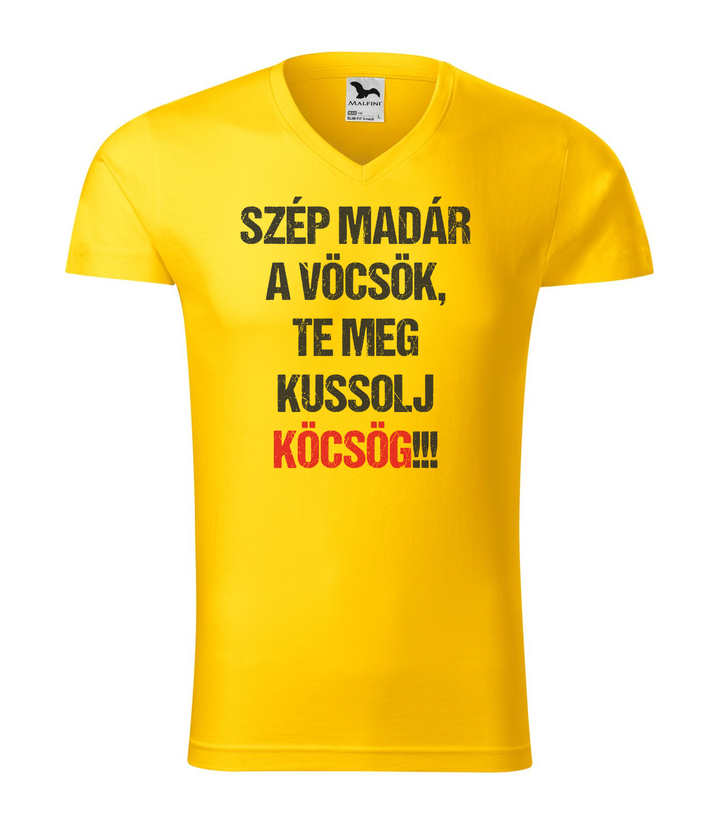 Szép madár a vöcsök, Te meg ... - V-nyakú férfi póló sárga