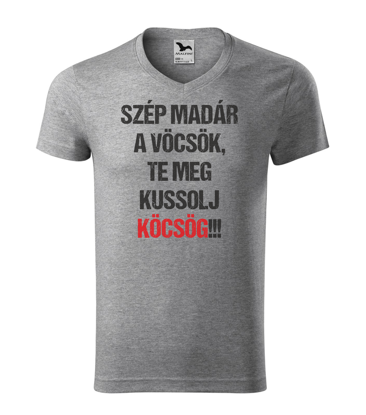 Szép madár a vöcsök, Te meg ... - V-nyakú férfi póló sötétszürke