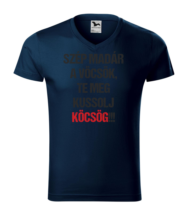 Szép madár a vöcsök, Te meg ... - V-nyakú férfi póló tengerészkék