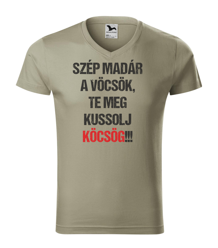 Szép madár a vöcsök, Te meg ... - V-nyakú férfi póló világos khaki