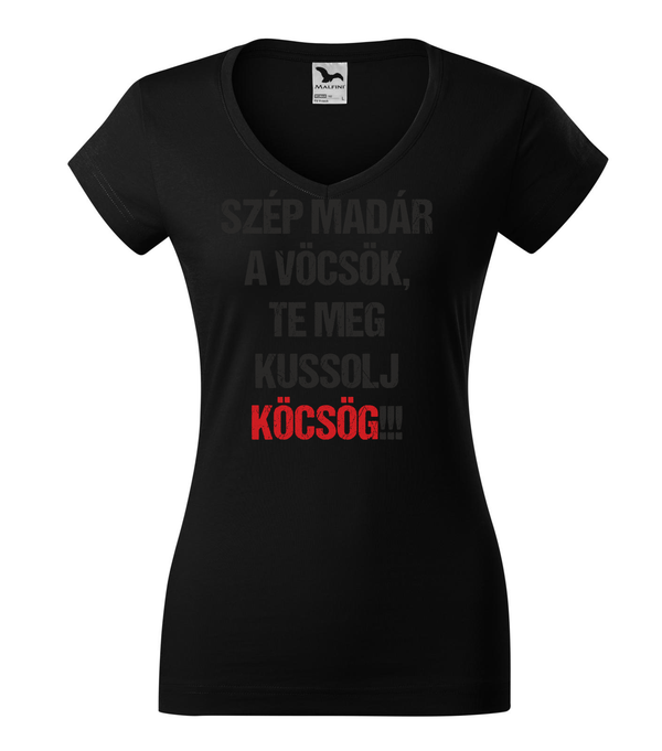 Szép madár a vöcsök, Te meg ... - V-nyakú női póló fekete