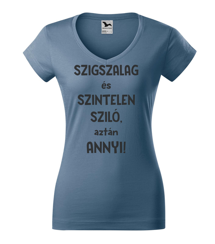 Szigszalag és szintelen sziló, aztán annyi - V-nyakú női póló farmerkék