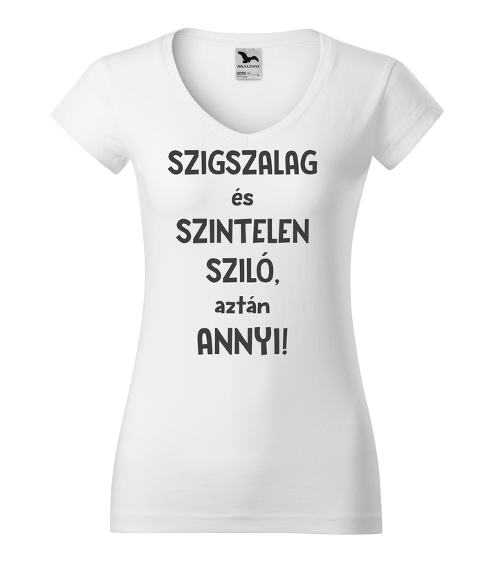 Szigszalag és szintelen sziló, aztán annyi - V-nyakú női póló fehér