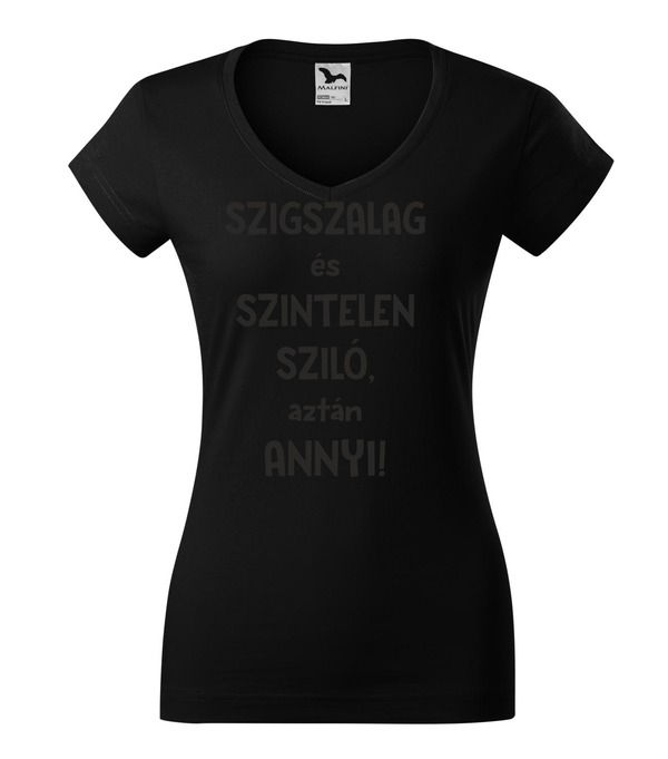 Szigszalag és szintelen sziló, aztán annyi - V-nyakú női póló fekete