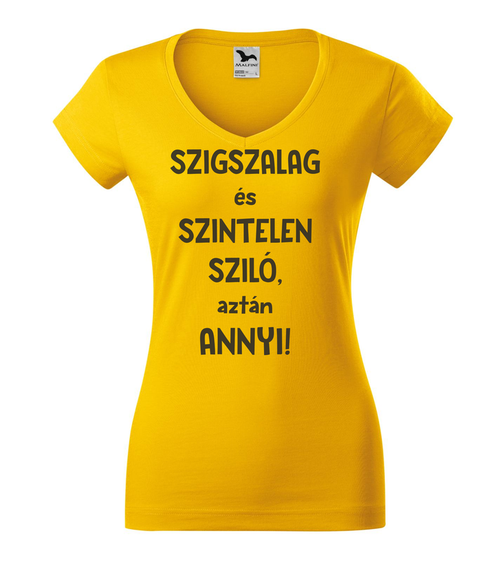 Szigszalag és szintelen sziló, aztán annyi - V-nyakú női póló sárga