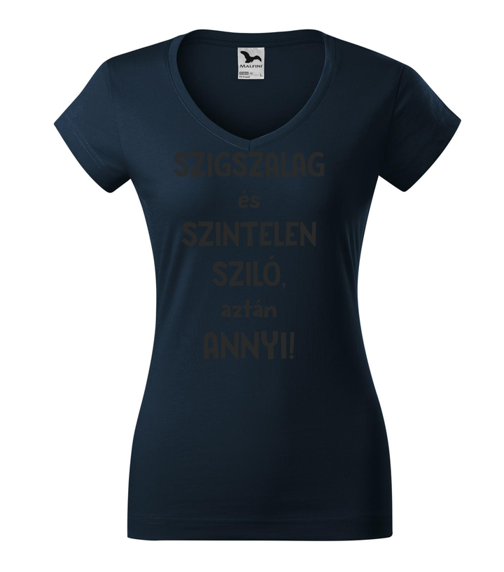 Szigszalag és szintelen sziló, aztán annyi - V-nyakú női póló tengerészkék