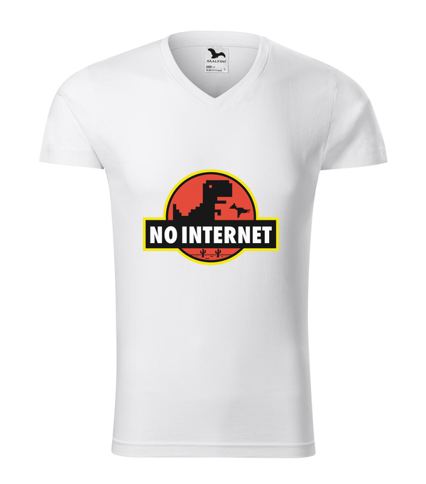 T-Rex - no internet - V-nyakú férfi póló fehér