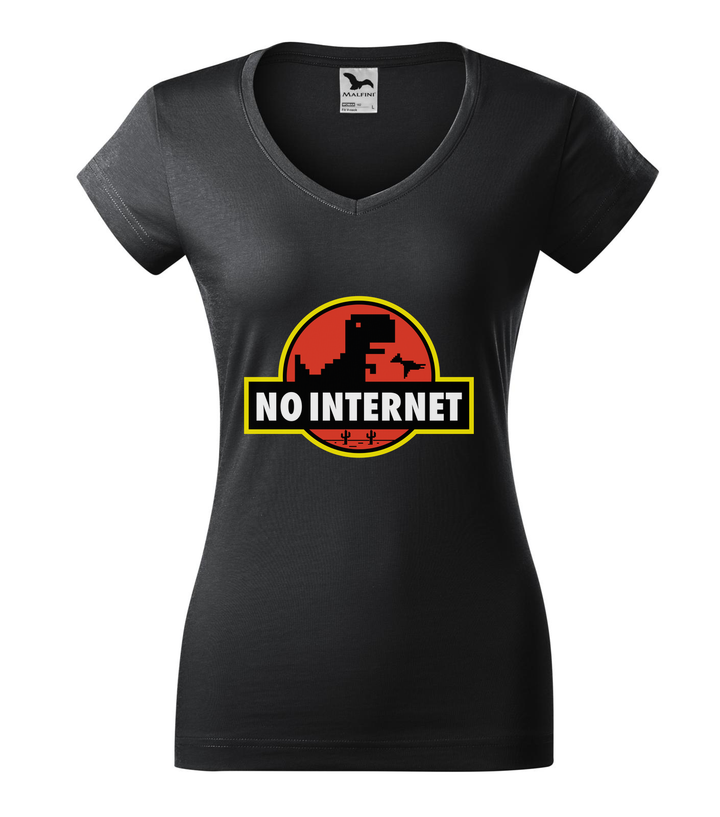 T-Rex - no internet - V-nyakú női póló ébenszürke