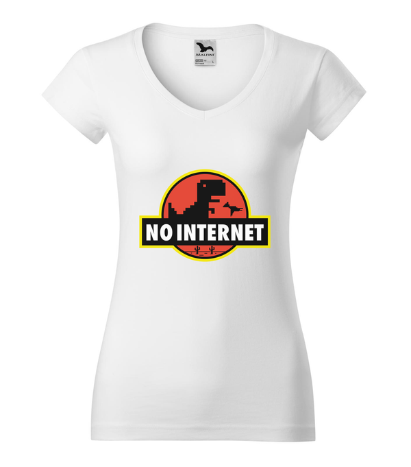 T-Rex - no internet - V-nyakú női póló fehér