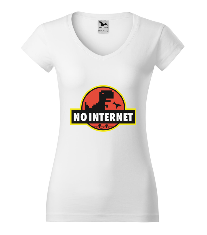 T-Rex - no internet - V-nyakú női póló fehér
