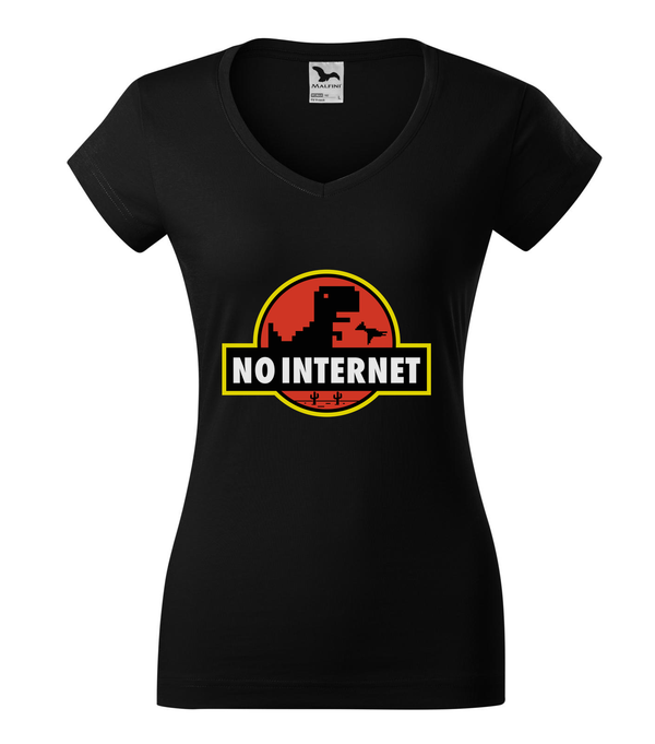 T-Rex - no internet - V-nyakú női póló fekete