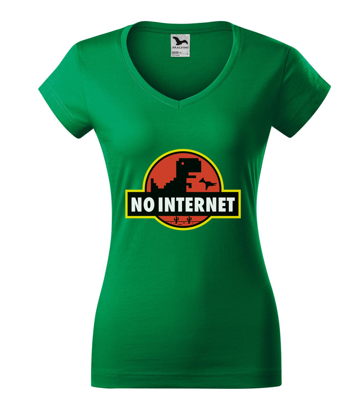 T-Rex - no internet - V-nyakú női póló fűzöld