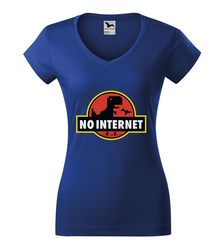 T-Rex - no internet - V-nyakú női póló királykék