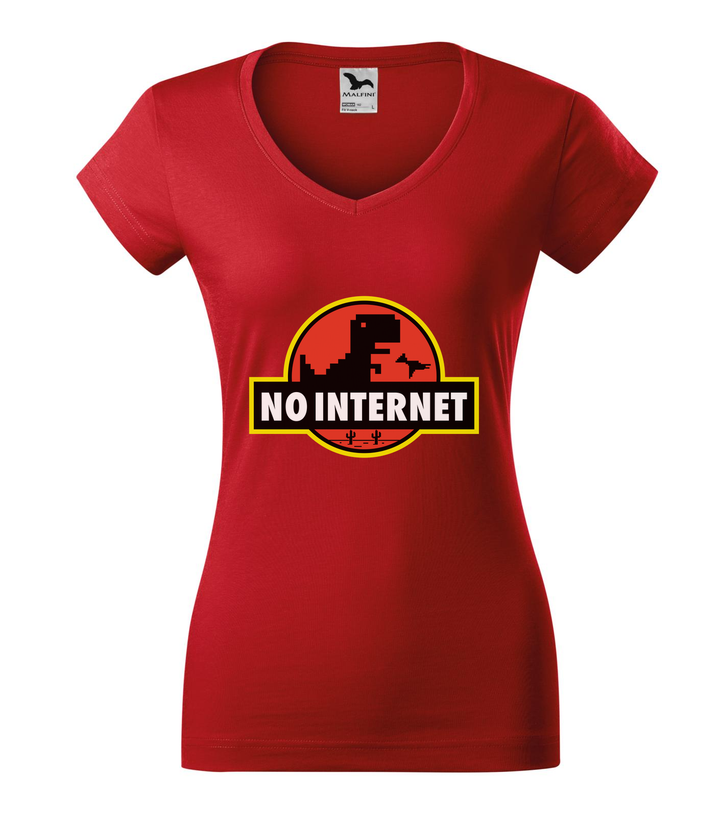 T-Rex - no internet - V-nyakú női póló piros
