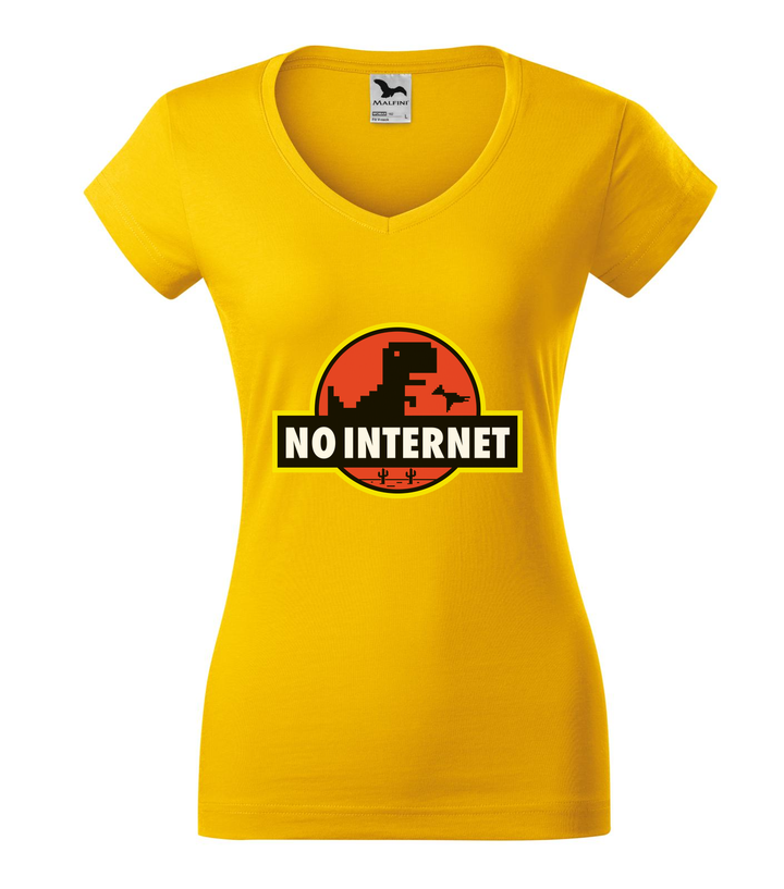 T-Rex - no internet - V-nyakú női póló sárga